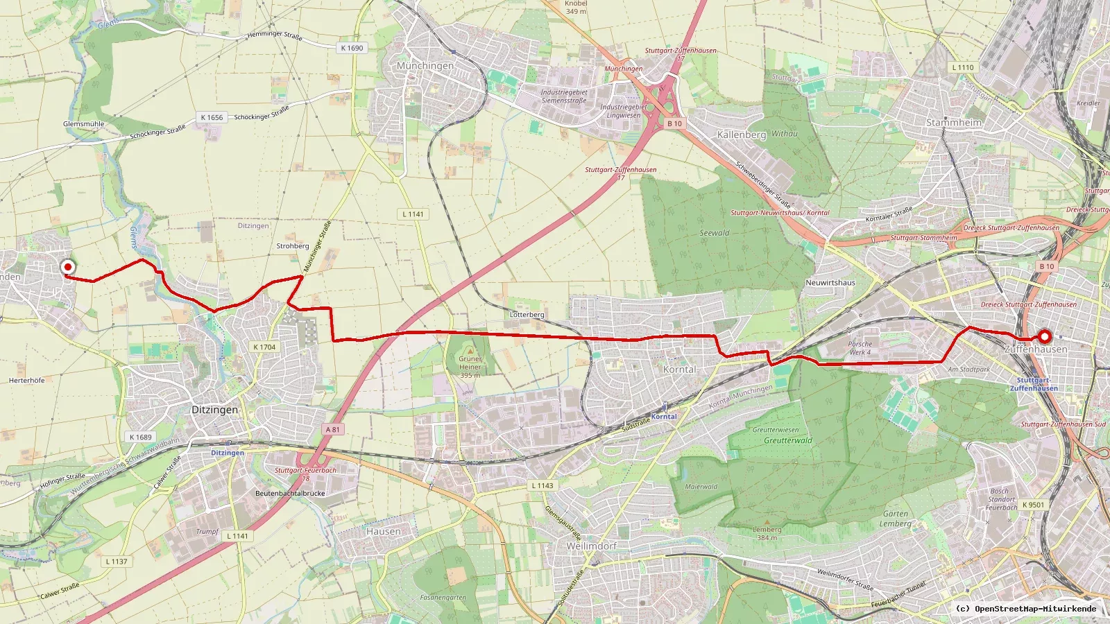 Streckenverlauf der Tour auf der Karte